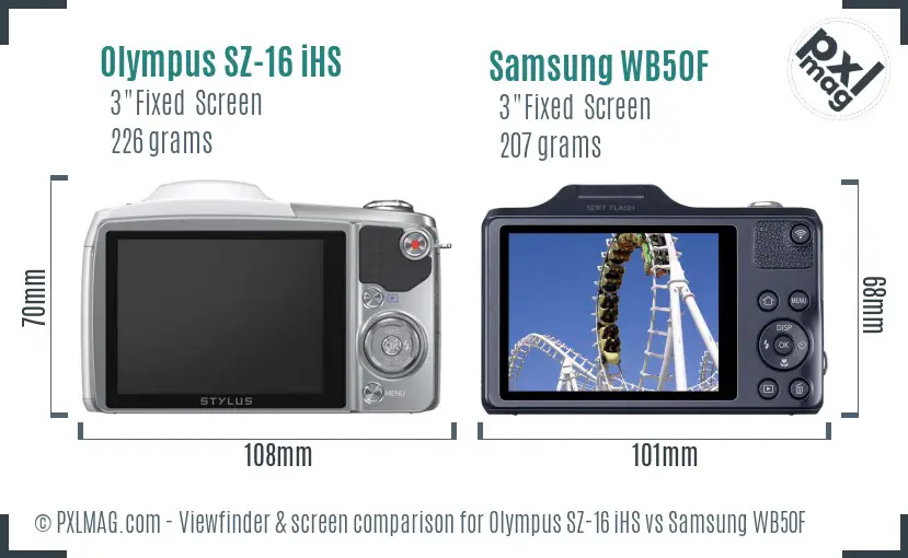 Olympus SZ-16 iHS vs Samsung WB50F Screen and Viewfinder comparison