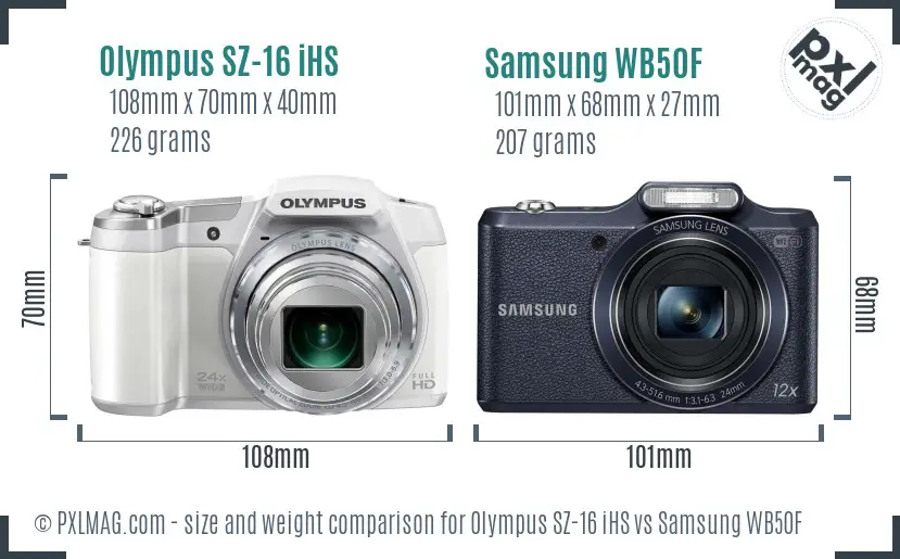 Olympus SZ-16 iHS vs Samsung WB50F size comparison