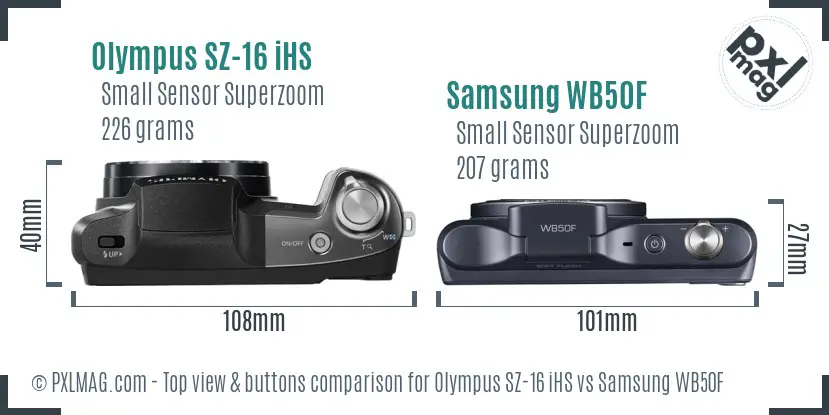 Olympus SZ-16 iHS vs Samsung WB50F top view buttons comparison