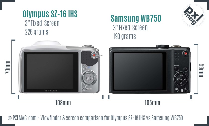 Olympus SZ-16 iHS vs Samsung WB750 Screen and Viewfinder comparison