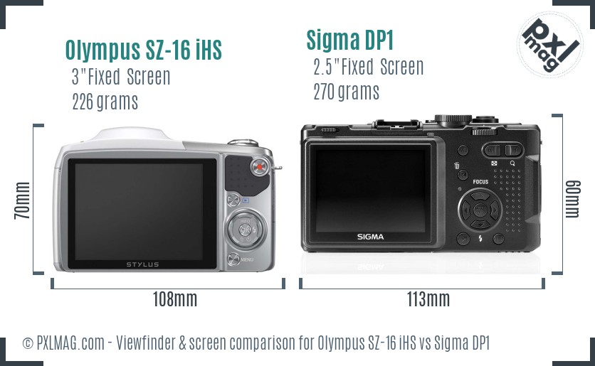 Olympus SZ-16 iHS vs Sigma DP1 Screen and Viewfinder comparison
