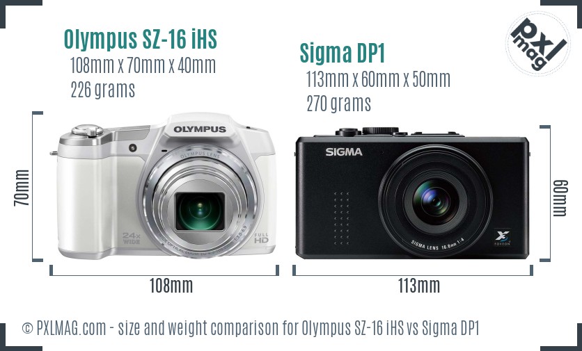 Olympus SZ-16 iHS vs Sigma DP1 size comparison