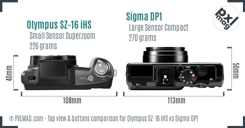 Olympus SZ-16 iHS vs Sigma DP1 top view buttons comparison