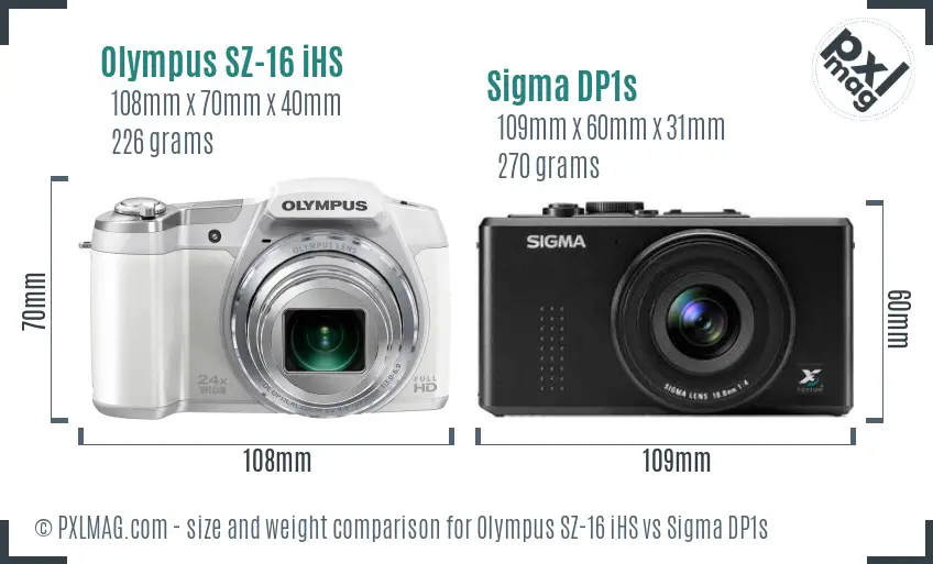 Olympus SZ-16 iHS vs Sigma DP1s size comparison Olympus SZ-16 iHS vs Sigma DP1s size comparison