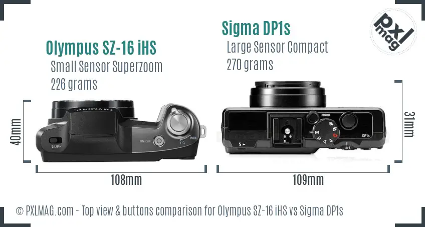 Olympus SZ-16 iHS vs Sigma DP1s top view buttons comparison Olympus SZ-16 iHS vs Sigma DP1s top view buttons comparison