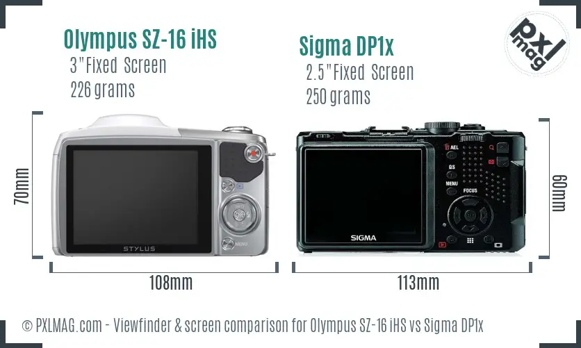 Olympus SZ-16 iHS vs Sigma DP1x Screen and Viewfinder comparison