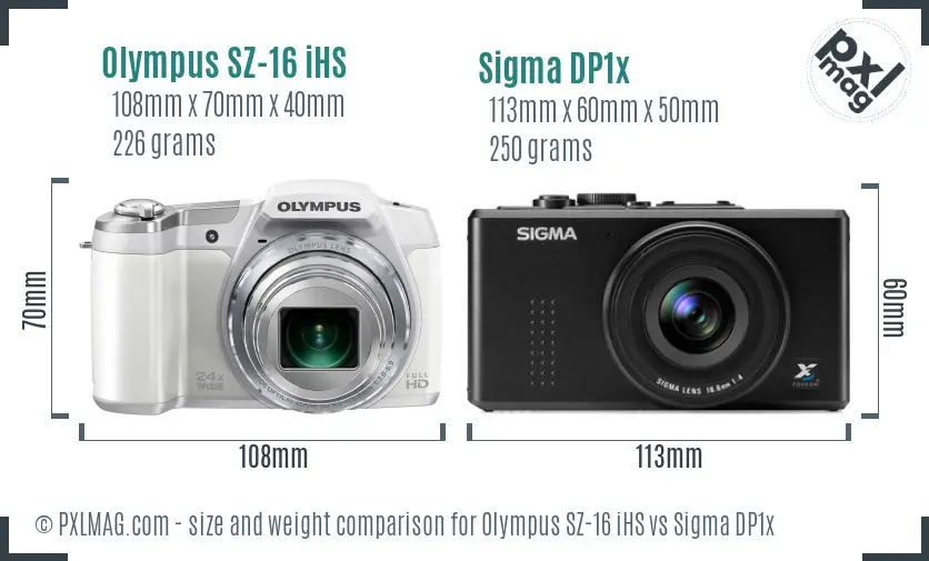 Olympus SZ-16 iHS vs Sigma DP1x size comparison