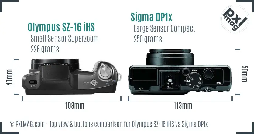 Olympus SZ-16 iHS vs Sigma DP1x top view buttons comparison