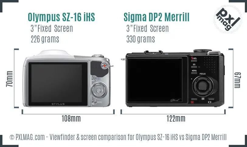 Olympus SZ-16 iHS vs Sigma DP2 Merrill Screen and Viewfinder comparison