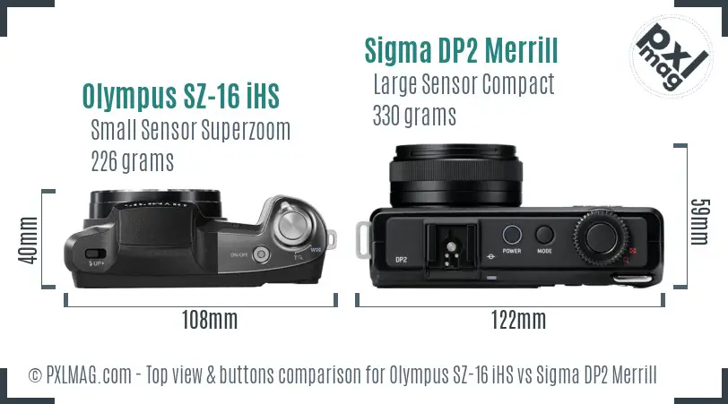 Olympus SZ-16 iHS vs Sigma DP2 Merrill top view buttons comparison