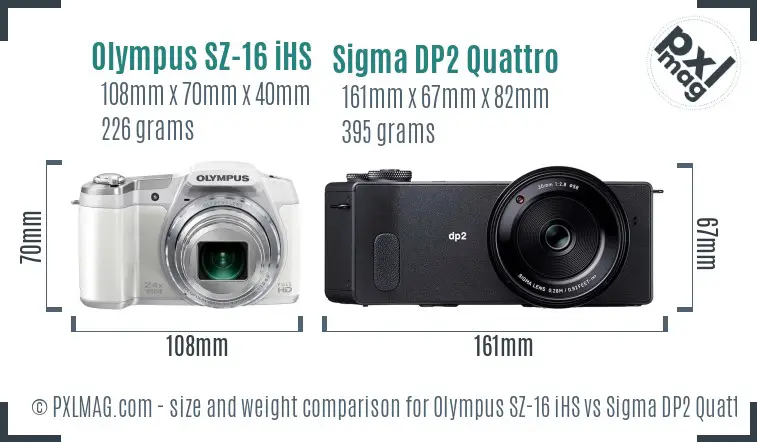 Olympus SZ-16 iHS vs Sigma DP2 Quattro size comparison