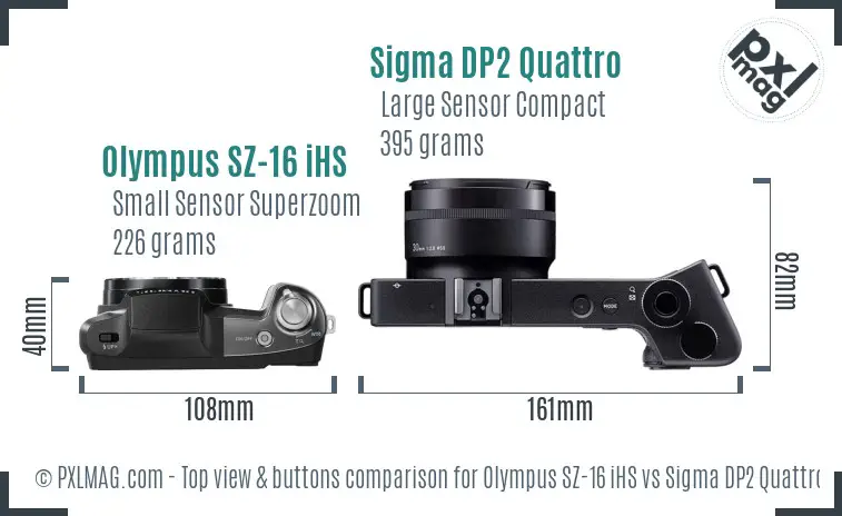 Olympus SZ-16 iHS vs Sigma DP2 Quattro top view buttons comparison