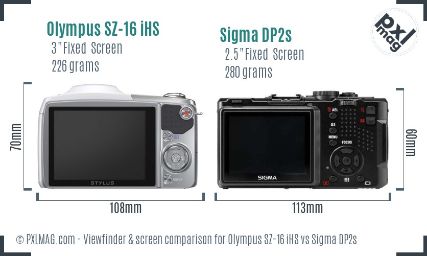 Olympus SZ-16 iHS vs Sigma DP2s Screen and Viewfinder comparison