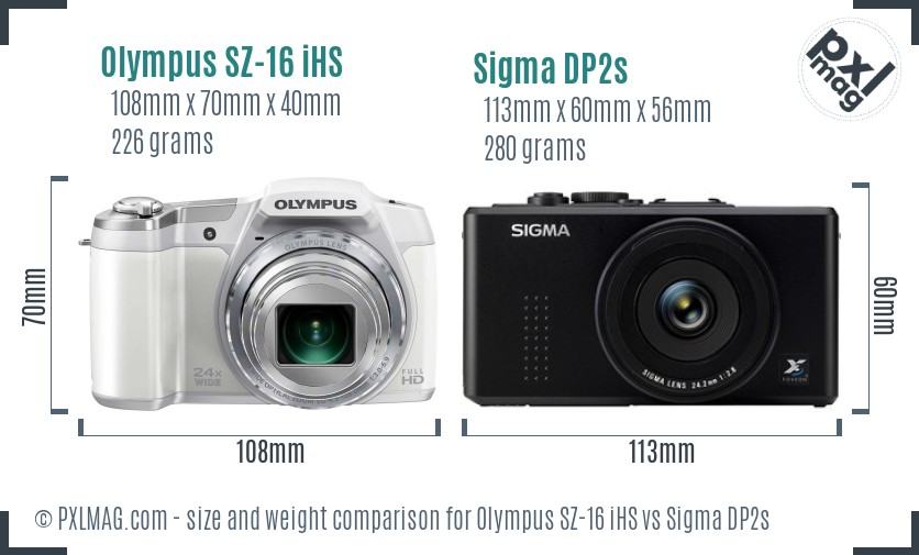 Olympus SZ-16 iHS vs Sigma DP2s size comparison