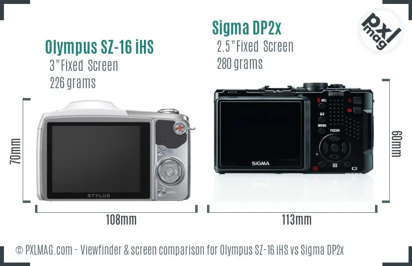 Olympus SZ-16 iHS vs Sigma DP2x Screen and Viewfinder comparison