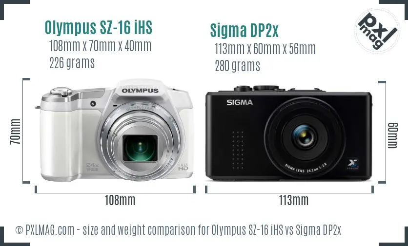 Olympus SZ-16 iHS vs Sigma DP2x size comparison
