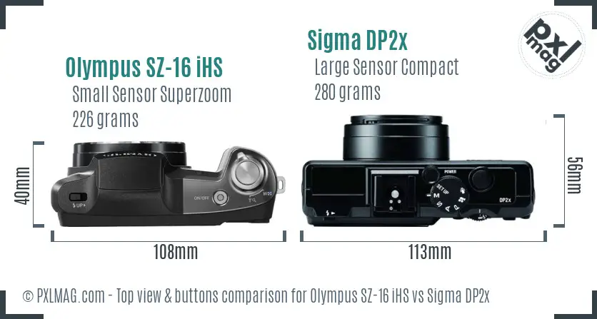 Olympus SZ-16 iHS vs Sigma DP2x top view buttons comparison