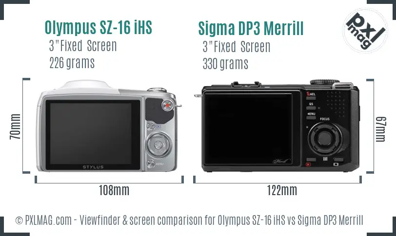 Olympus SZ-16 iHS vs Sigma DP3 Merrill Screen and Viewfinder comparison