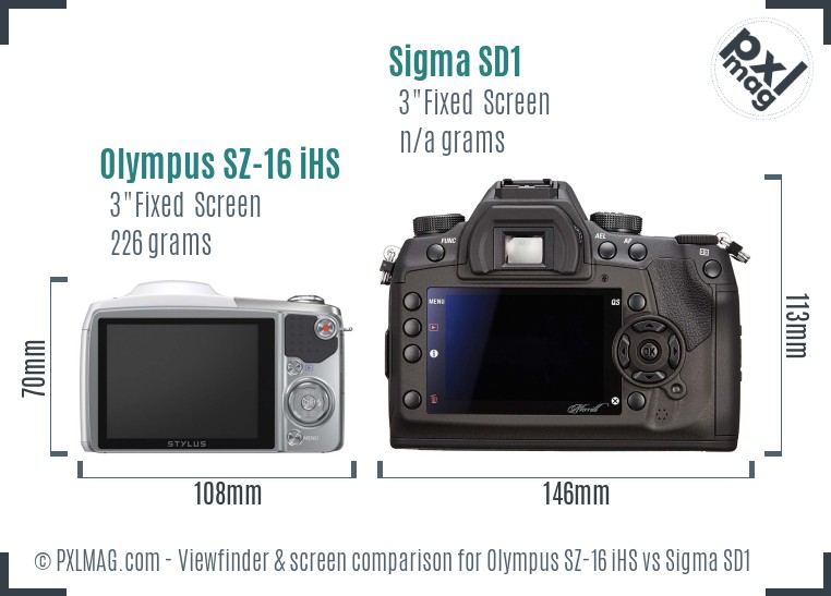 Olympus SZ-16 iHS vs Sigma SD1 Screen and Viewfinder comparison