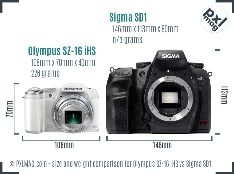 Olympus SZ-16 iHS vs Sigma SD1 size comparison