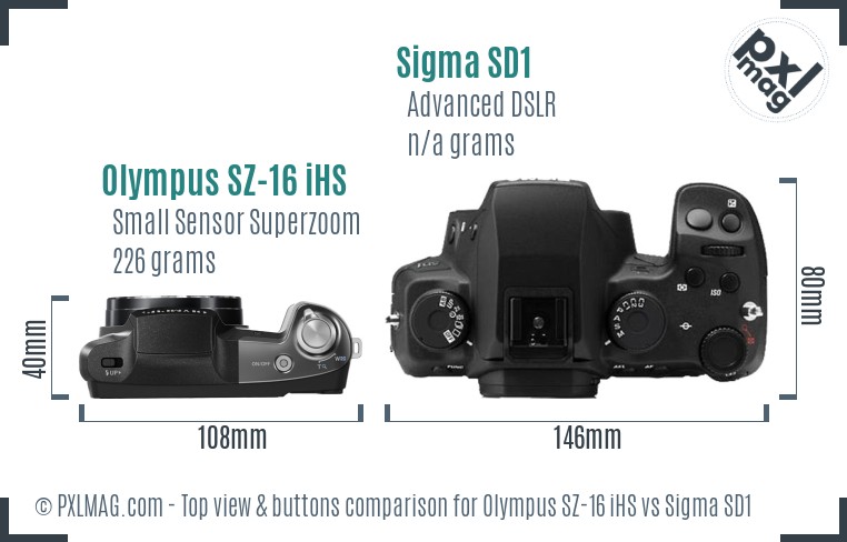 Olympus SZ-16 iHS vs Sigma SD1 top view buttons comparison