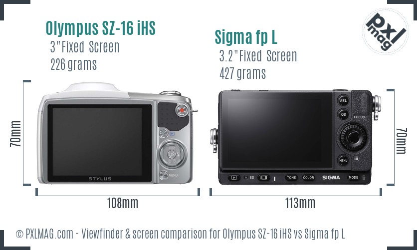 Olympus SZ-16 iHS vs Sigma fp L Screen and Viewfinder comparison