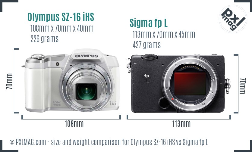 Olympus SZ-16 iHS vs Sigma fp L size comparison