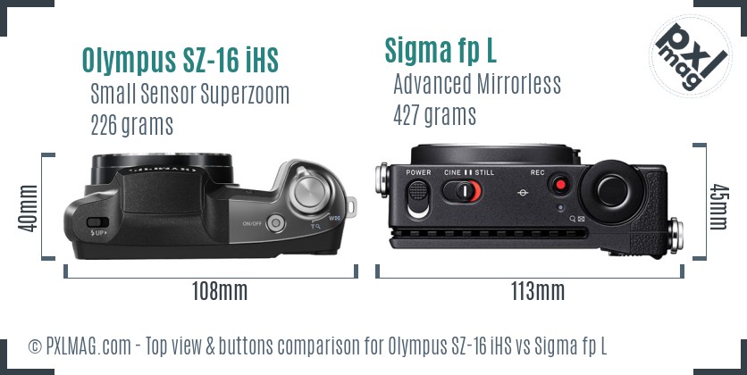 Olympus SZ-16 iHS vs Sigma fp L top view buttons comparison