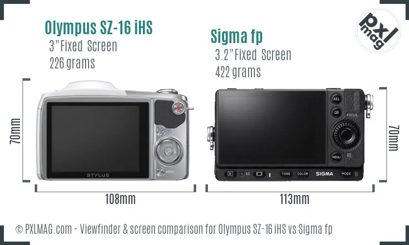 Olympus SZ-16 iHS vs Sigma fp Screen and Viewfinder comparison