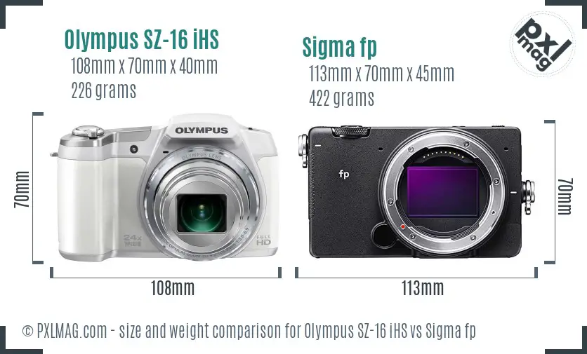 Olympus SZ-16 iHS vs Sigma fp size comparison