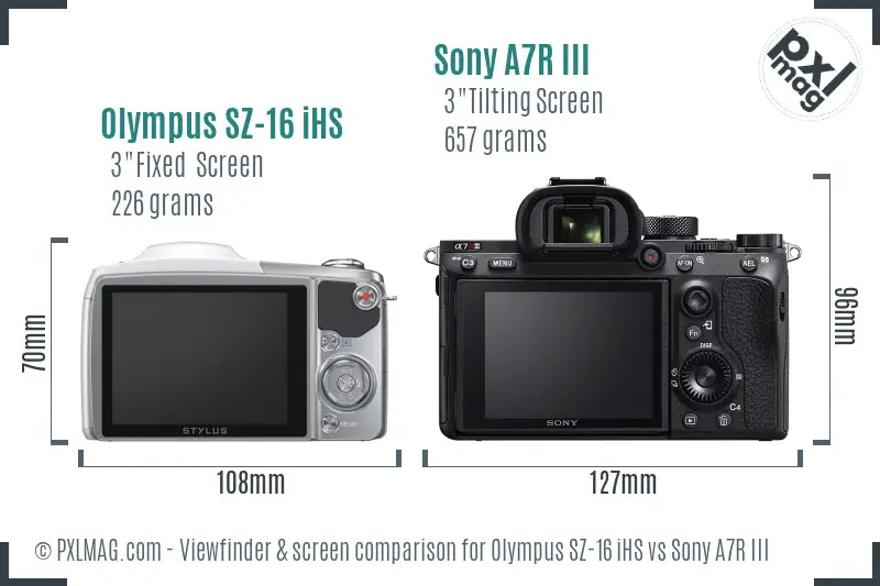 Olympus SZ-16 iHS vs Sony A7R III Screen and Viewfinder comparison