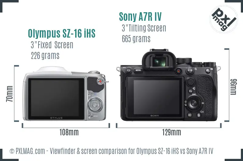 Olympus SZ-16 iHS vs Sony A7R IV Screen and Viewfinder comparison
