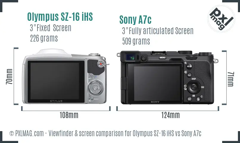 Olympus SZ-16 iHS vs Sony A7c Screen and Viewfinder comparison