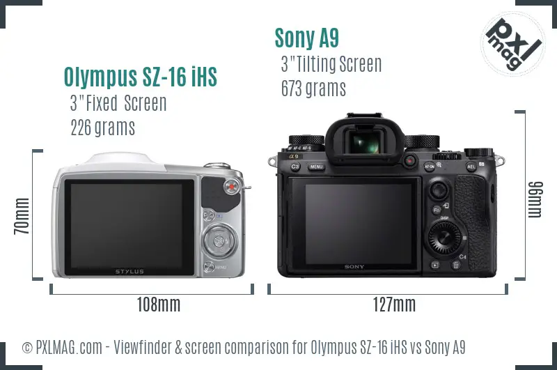 Olympus SZ-16 iHS vs Sony A9 Screen and Viewfinder comparison