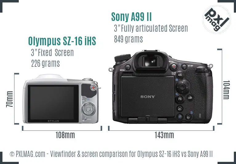 Olympus SZ-16 iHS vs Sony A99 II Screen and Viewfinder comparison