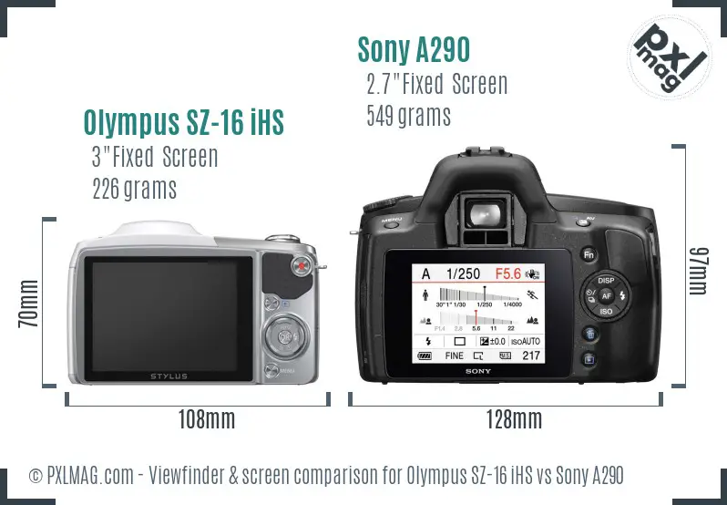 Olympus SZ-16 iHS vs Sony A290 Screen and Viewfinder comparison