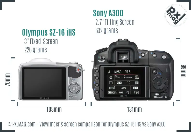 Olympus SZ-16 iHS vs Sony A300 Screen and Viewfinder comparison