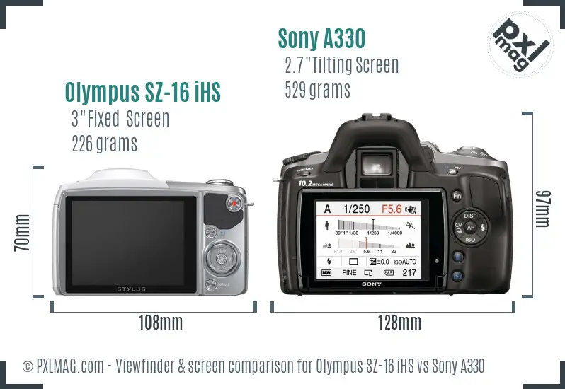 Olympus SZ-16 iHS vs Sony A330 Screen and Viewfinder comparison