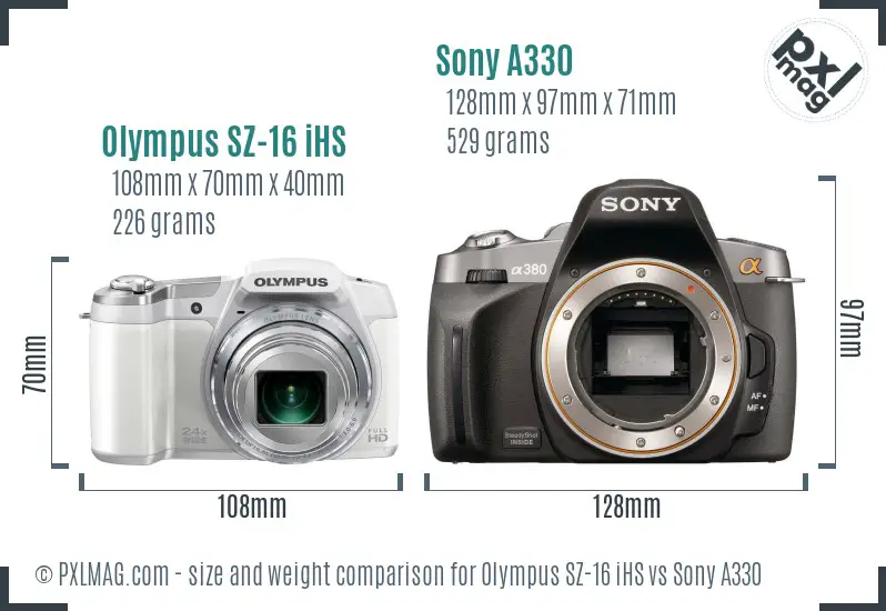 Olympus SZ-16 iHS vs Sony A330 size comparison