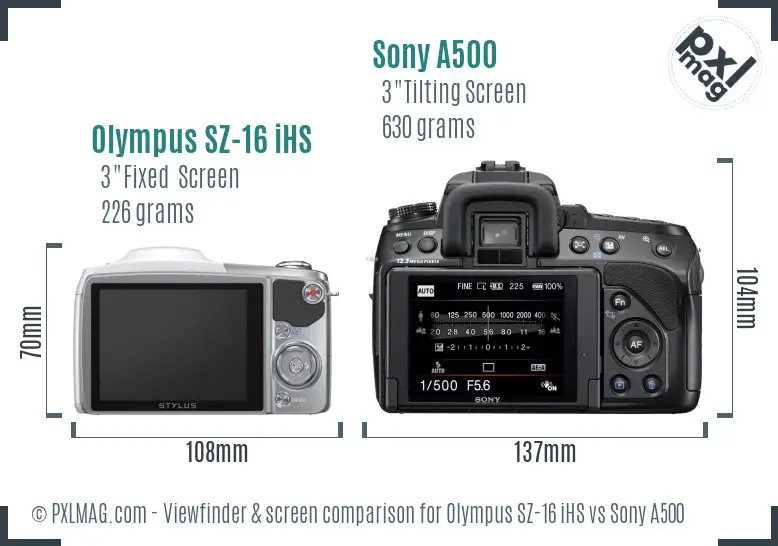 Olympus SZ-16 iHS vs Sony A500 Screen and Viewfinder comparison