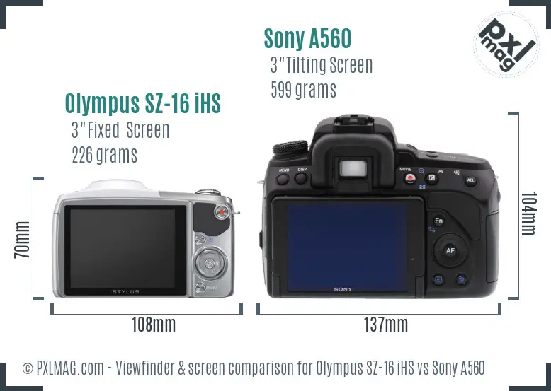 Olympus SZ-16 iHS vs Sony A560 Screen and Viewfinder comparison