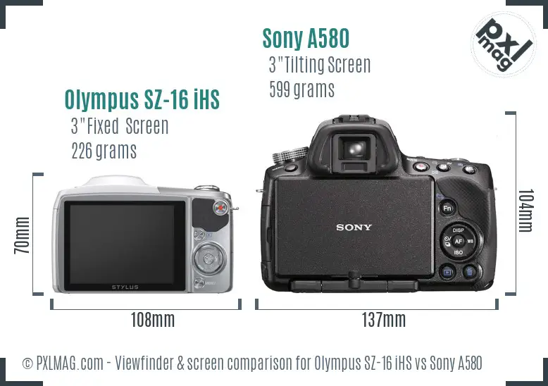 Olympus SZ-16 iHS vs Sony A580 Screen and Viewfinder comparison