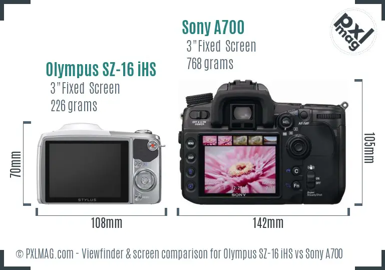 Olympus SZ-16 iHS vs Sony A700 Screen and Viewfinder comparison