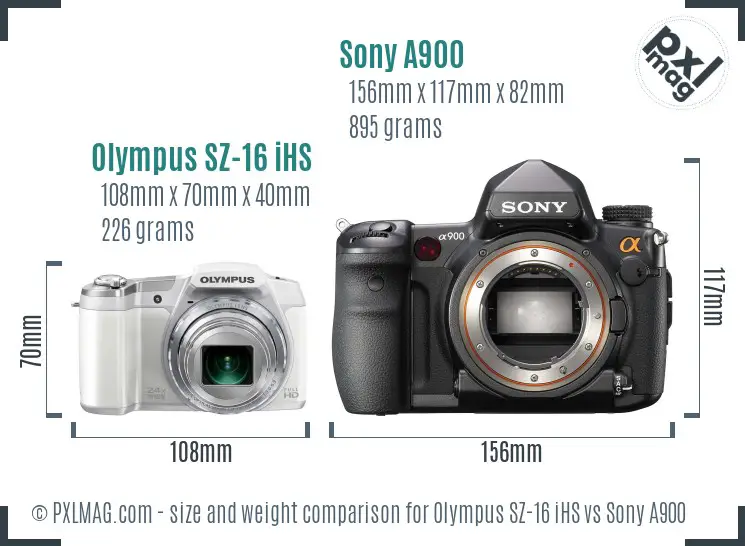 Olympus SZ-16 iHS vs Sony A900 size comparison