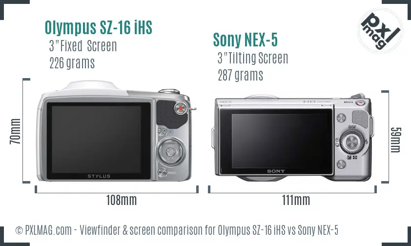 Olympus SZ-16 iHS vs Sony NEX-5 Screen and Viewfinder comparison