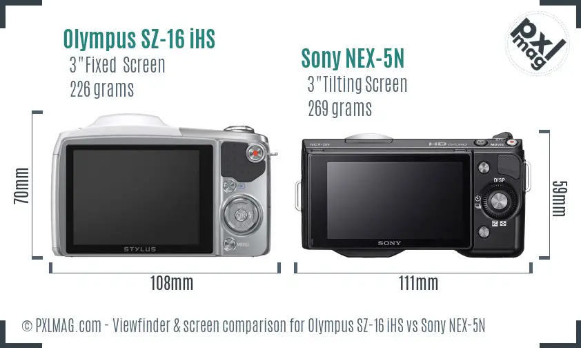 Olympus SZ-16 iHS vs Sony NEX-5N Screen and Viewfinder comparison