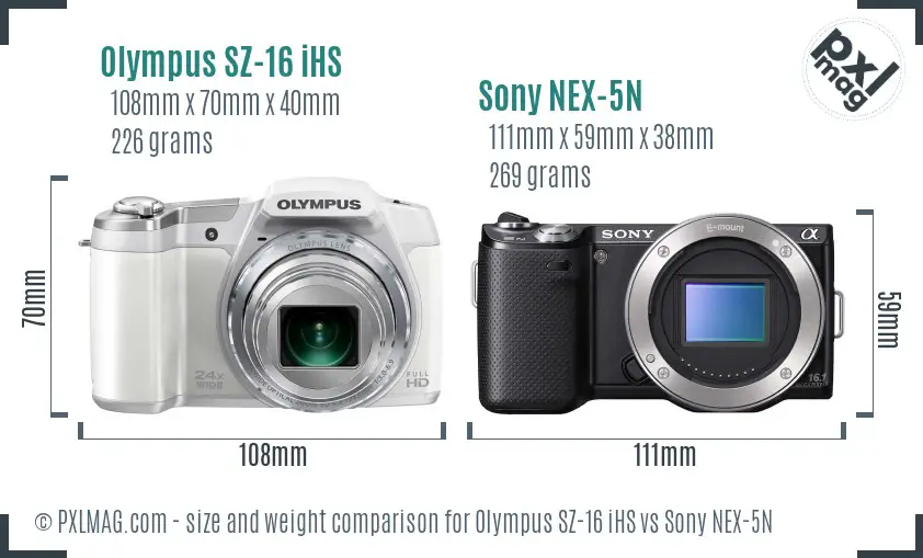Olympus SZ-16 iHS vs Sony NEX-5N size comparison