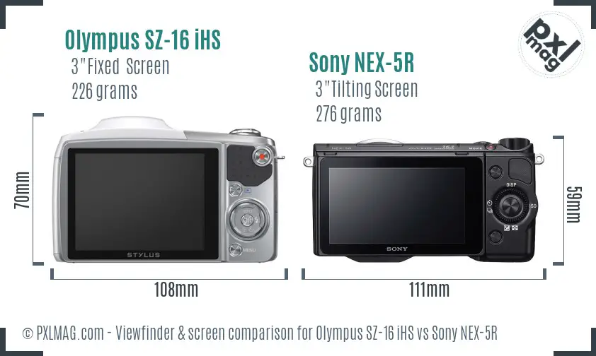 Olympus SZ-16 iHS vs Sony NEX-5R Screen and Viewfinder comparison