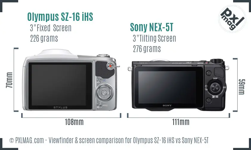 Olympus SZ-16 iHS vs Sony NEX-5T Screen and Viewfinder comparison