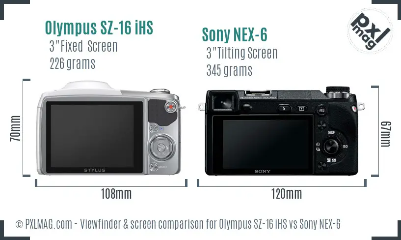 Olympus SZ-16 iHS vs Sony NEX-6 Screen and Viewfinder comparison